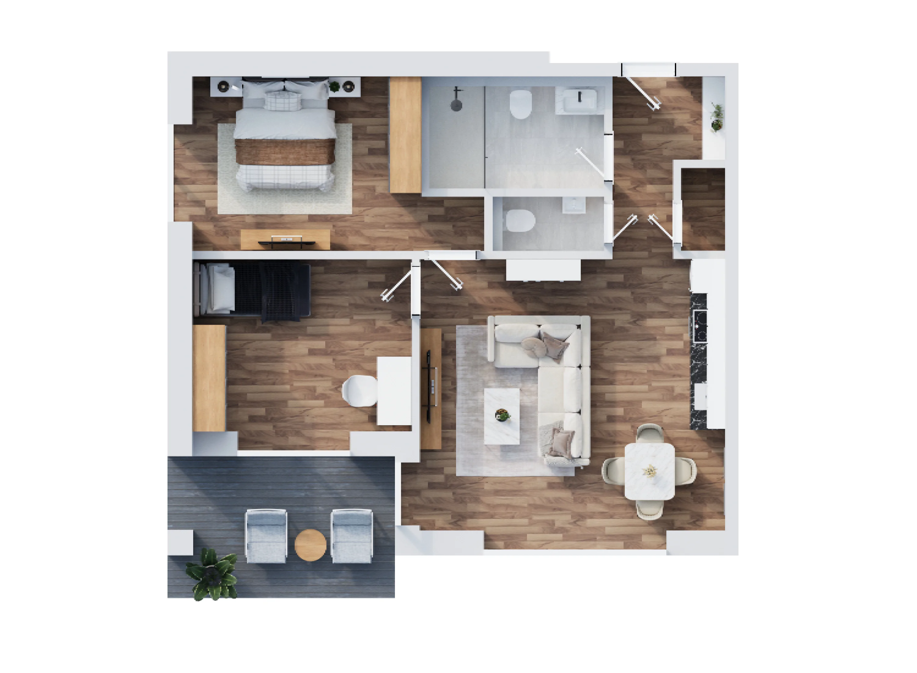 Möblierter 3D-Grundriss Yildiz Apartment 2