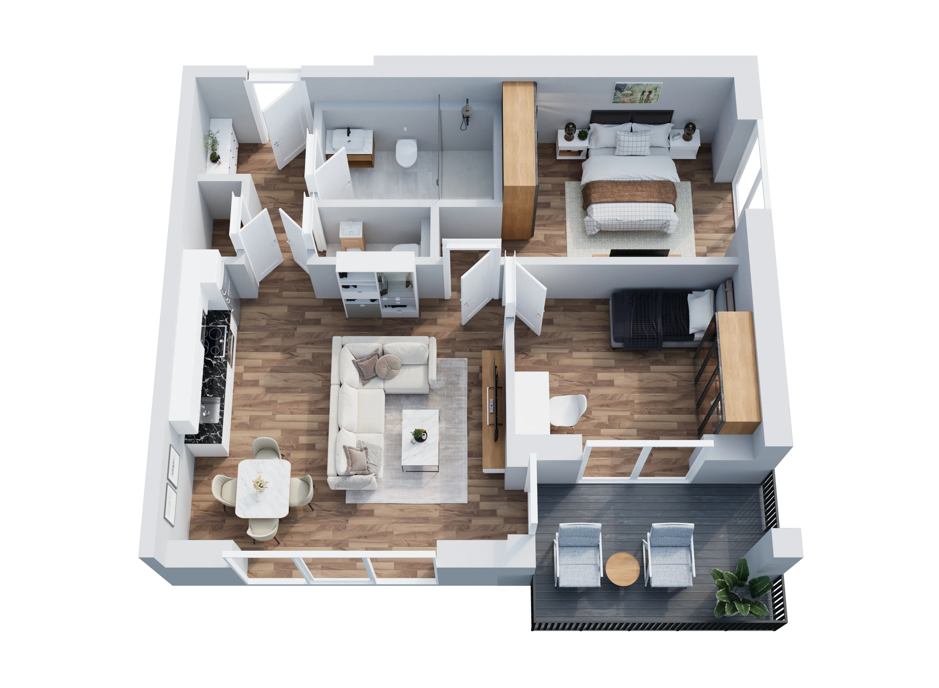 Möblierter 3D-Grundriss Yildiz Apartment 4
