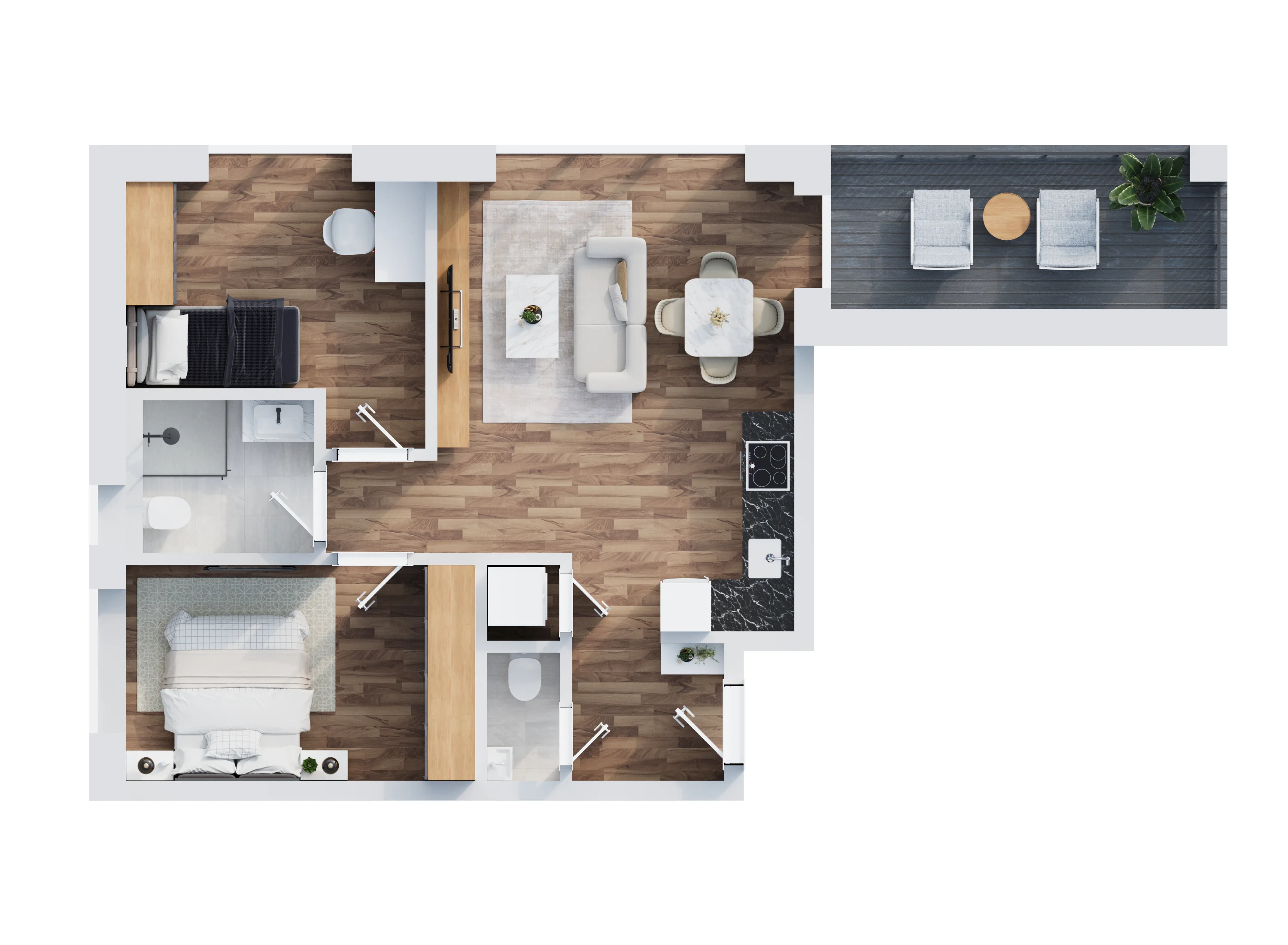 Möblierter 3D-Grundriss Yildiz Apartment 6