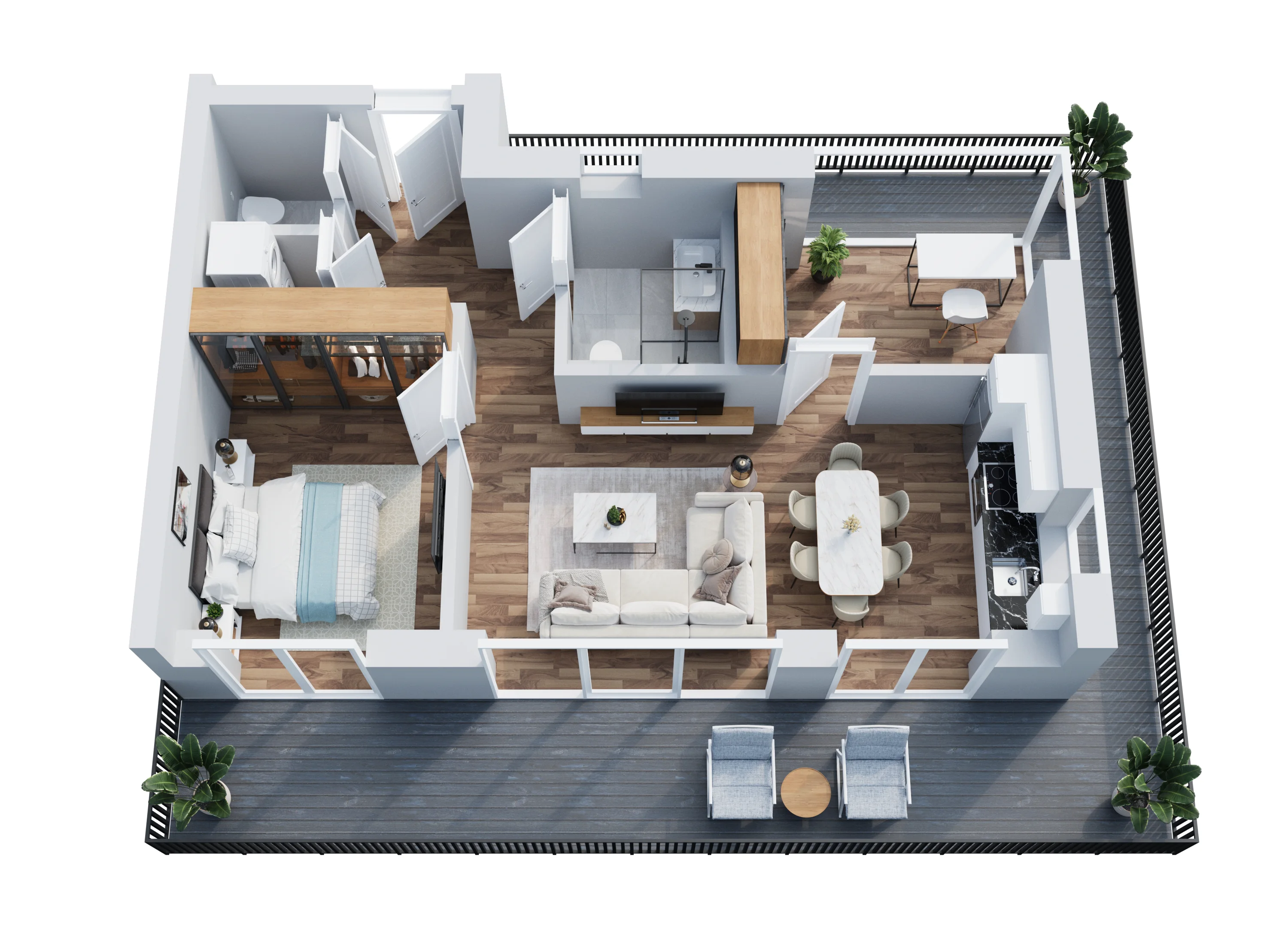 Möblierter 3D-Grundriss Yildiz Apartment 8